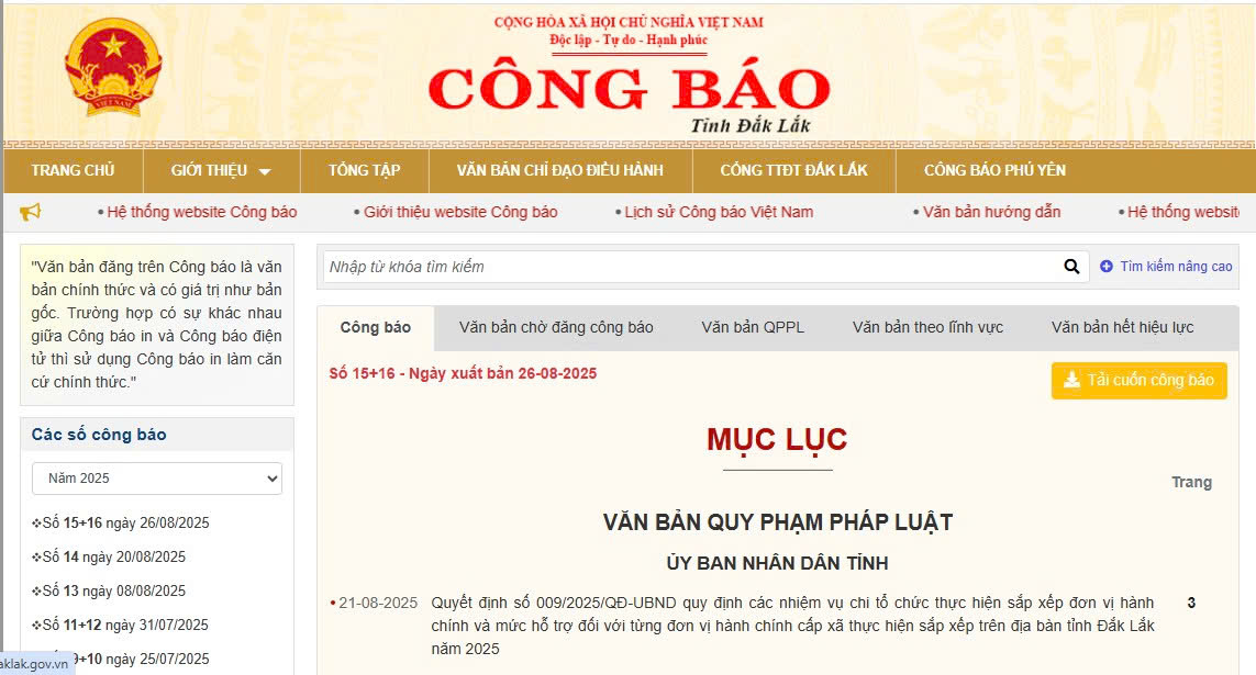 Thông cáo báo chí các văn bản quy phạm pháp luật do Hội đồng nhân dân, Ủy ban nhân dân tỉnh Đắk Lắk ban hành trong tháng 8 năm 2025